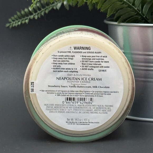 BBW Neapolitan Ice Cream Bath & Body Works 3 Wick Candle - Picture 9 of 10